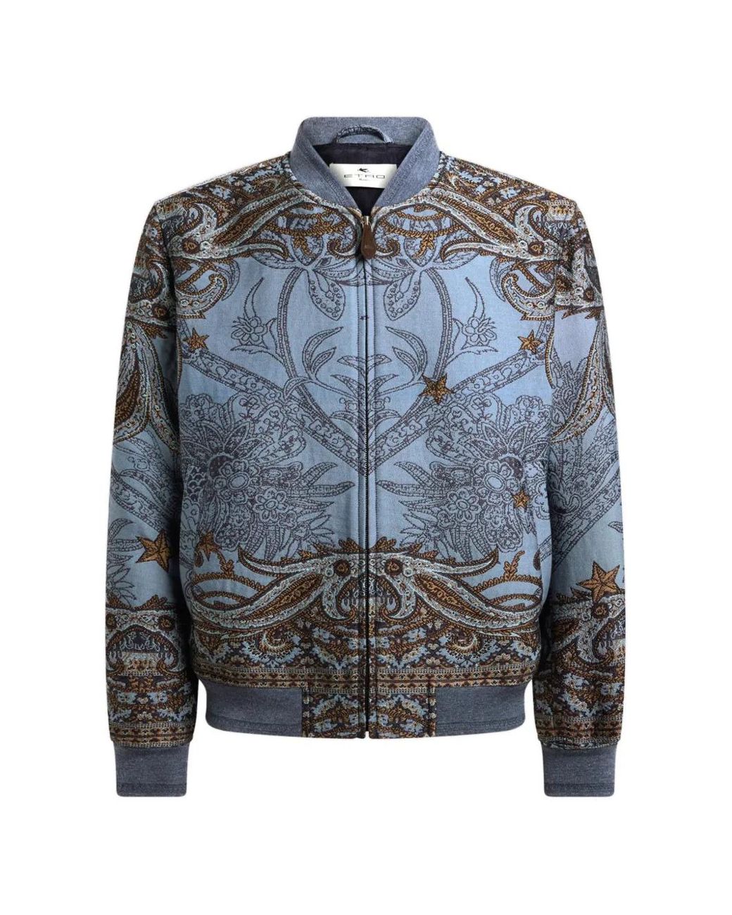 Etro Blue Wool Polyester Cotton Classic Bomber Jacket for men