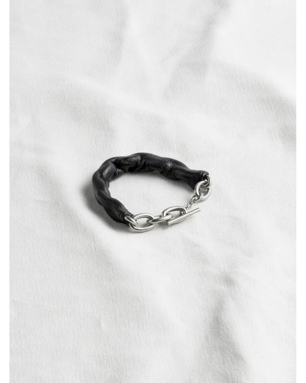 Maison Margiela Black Leather-Wrapped Chain-Link Bracelet
