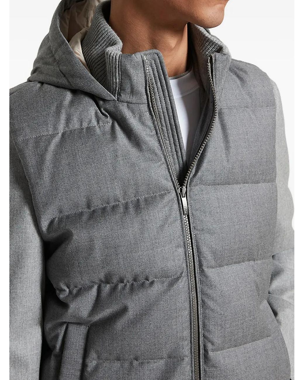 Peserico Gray Hooded Quilted Gilet for men