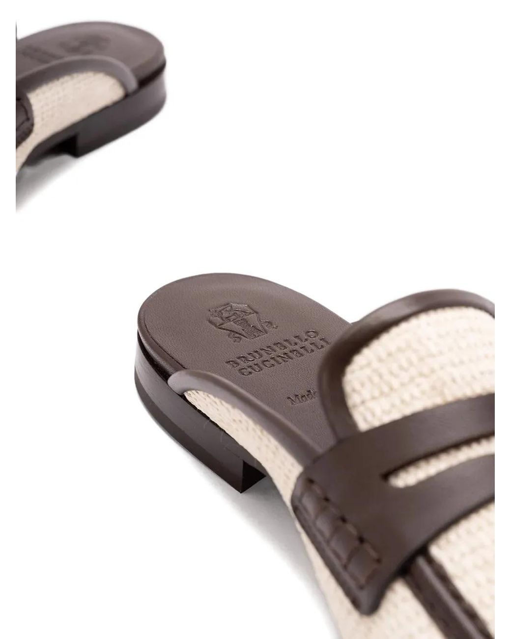 Brunello Cucinelli White Techno-Raffia Leather Mules