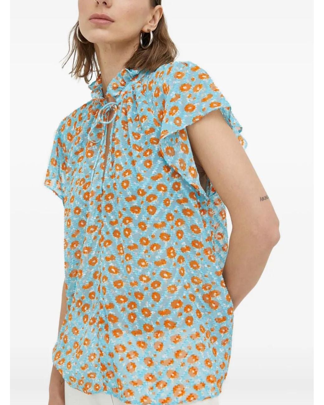 Samsøe & Samsøe Blue Ruffled Floral Top