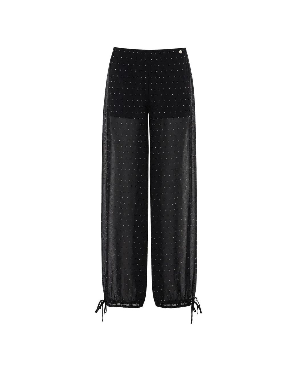 Liu Jo Black Tulle Trousers With Jewel Embroidery