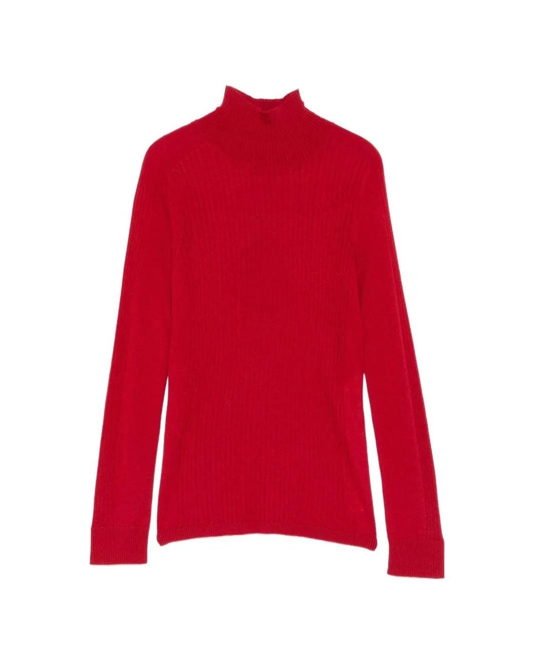 Max Mara Red Ribbed-Knit Roll-Neck Sweater