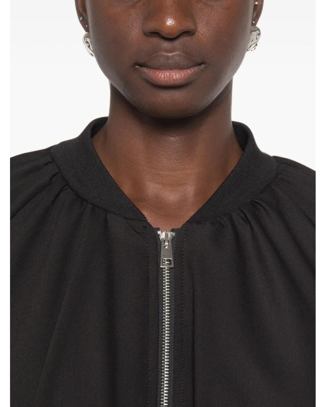Imperial Black Ruched Zip-Up Bomber Jacket