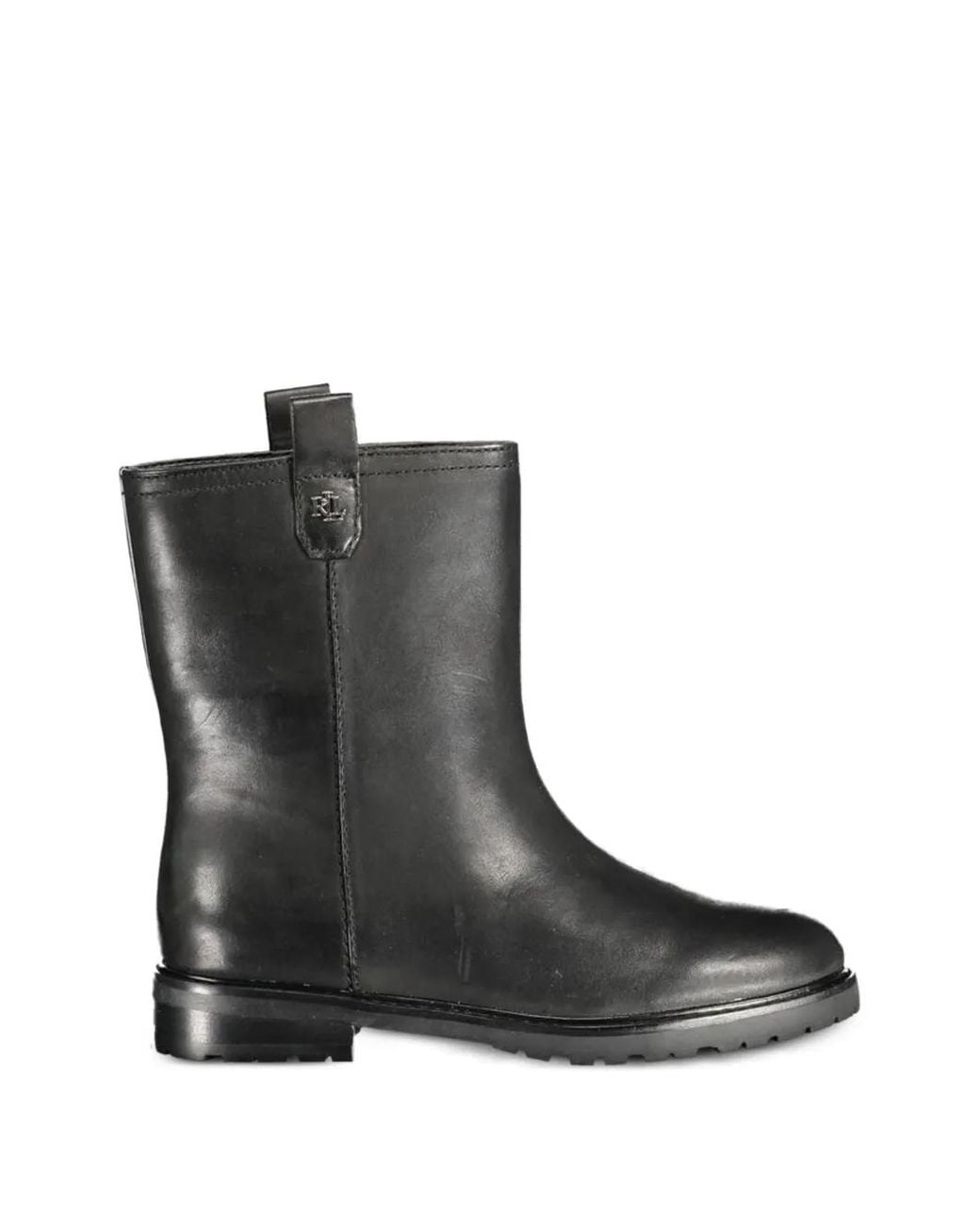 Ralph Lauren Black Logo-Plaque Leather Boots