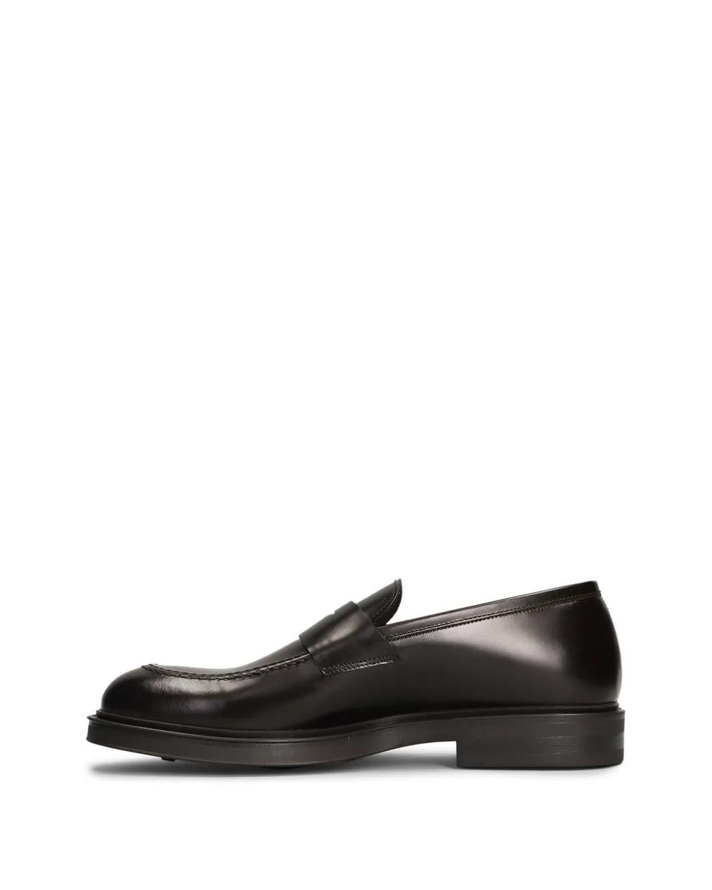 Green George Black Leather Penny Loafers for men