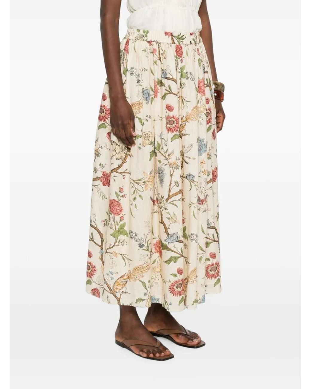 Into The East Natural Floral-Print Maxi Skirt