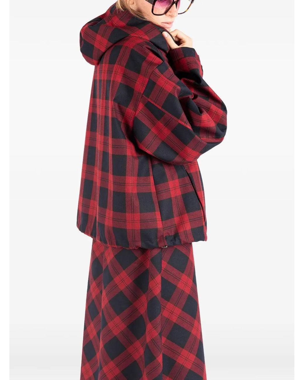 Societe Anonyme Red Check-Pattern Zip-Up Jacket