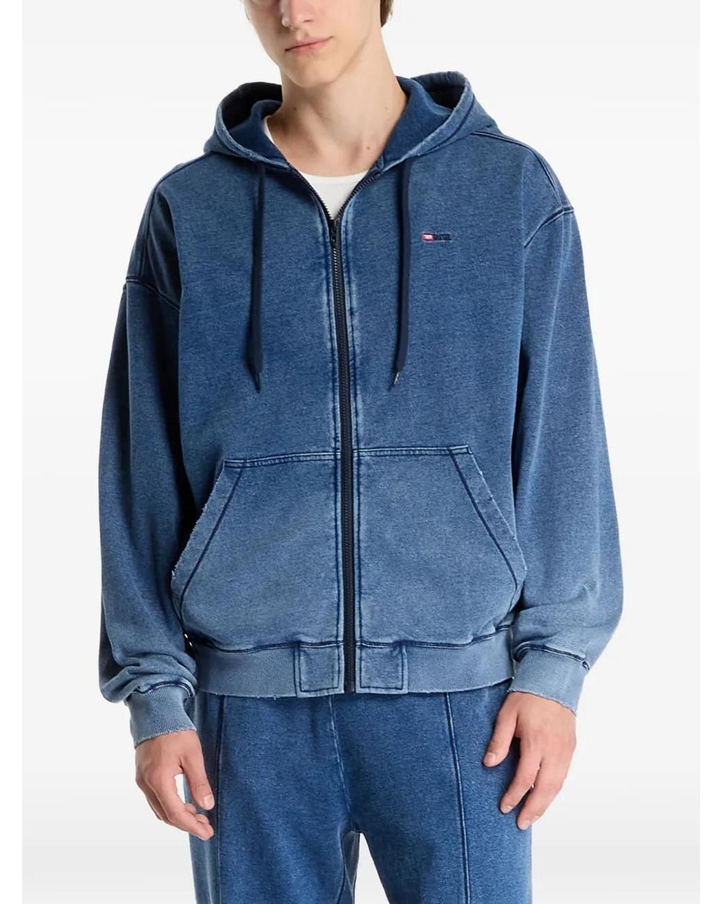 DIESEL Blue Faded-Effect Zip-Up Hoodie for men