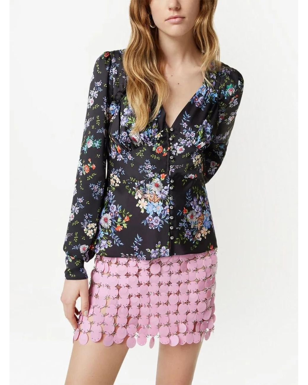 Rabanne Black Floral-Print Silk Shirt