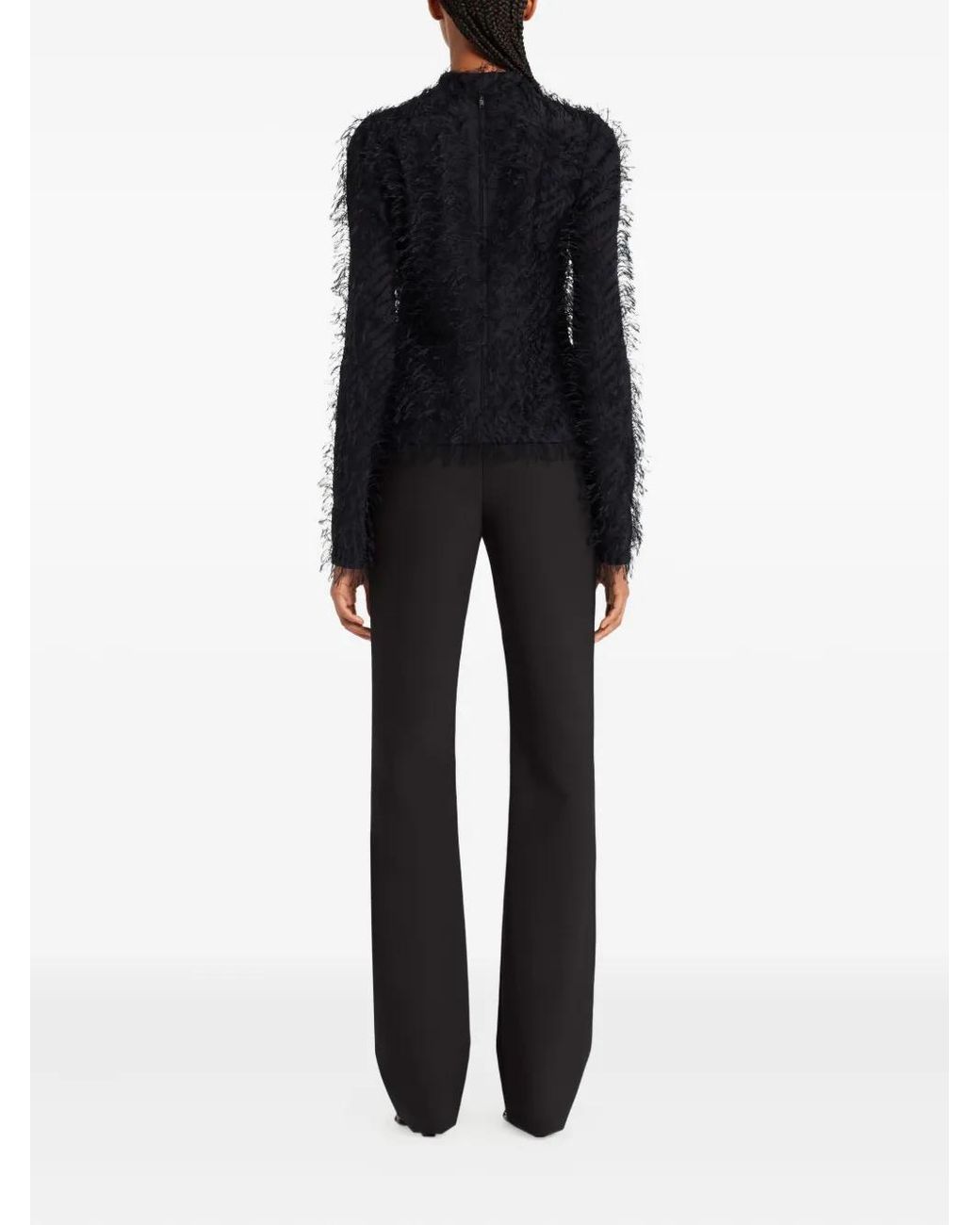 Courreges Black Long-Sleeve Top With Feather Details