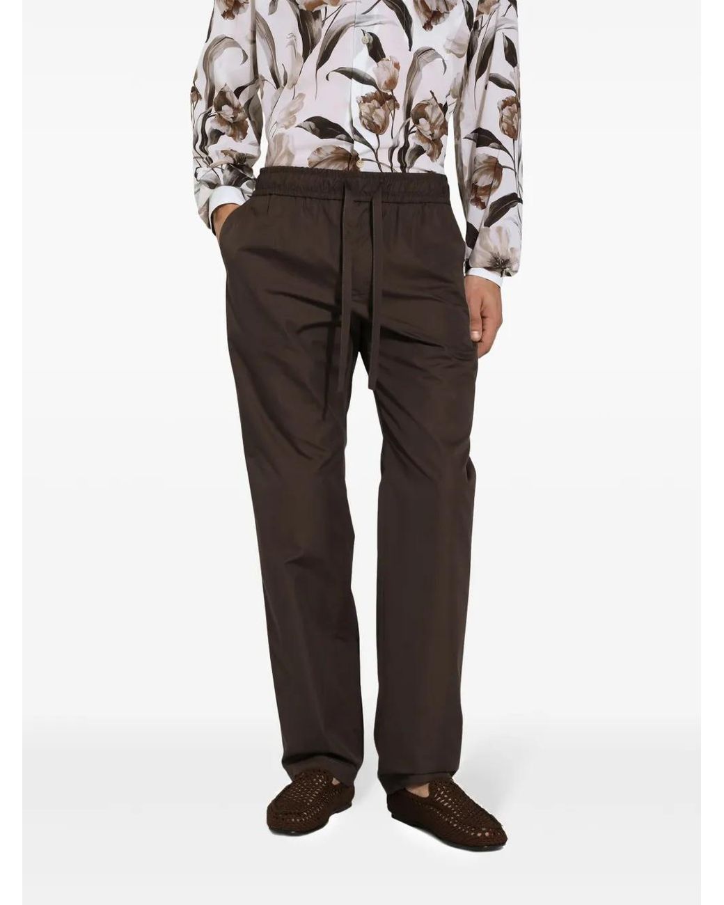 Dolce & Gabbana Brown Straight-Leg Cotton Trousers for men