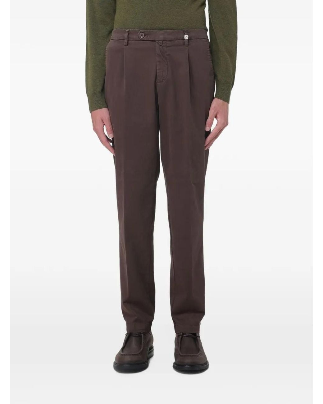 Myths Brown Pleated-Detail Straight-Leg Trousers for men