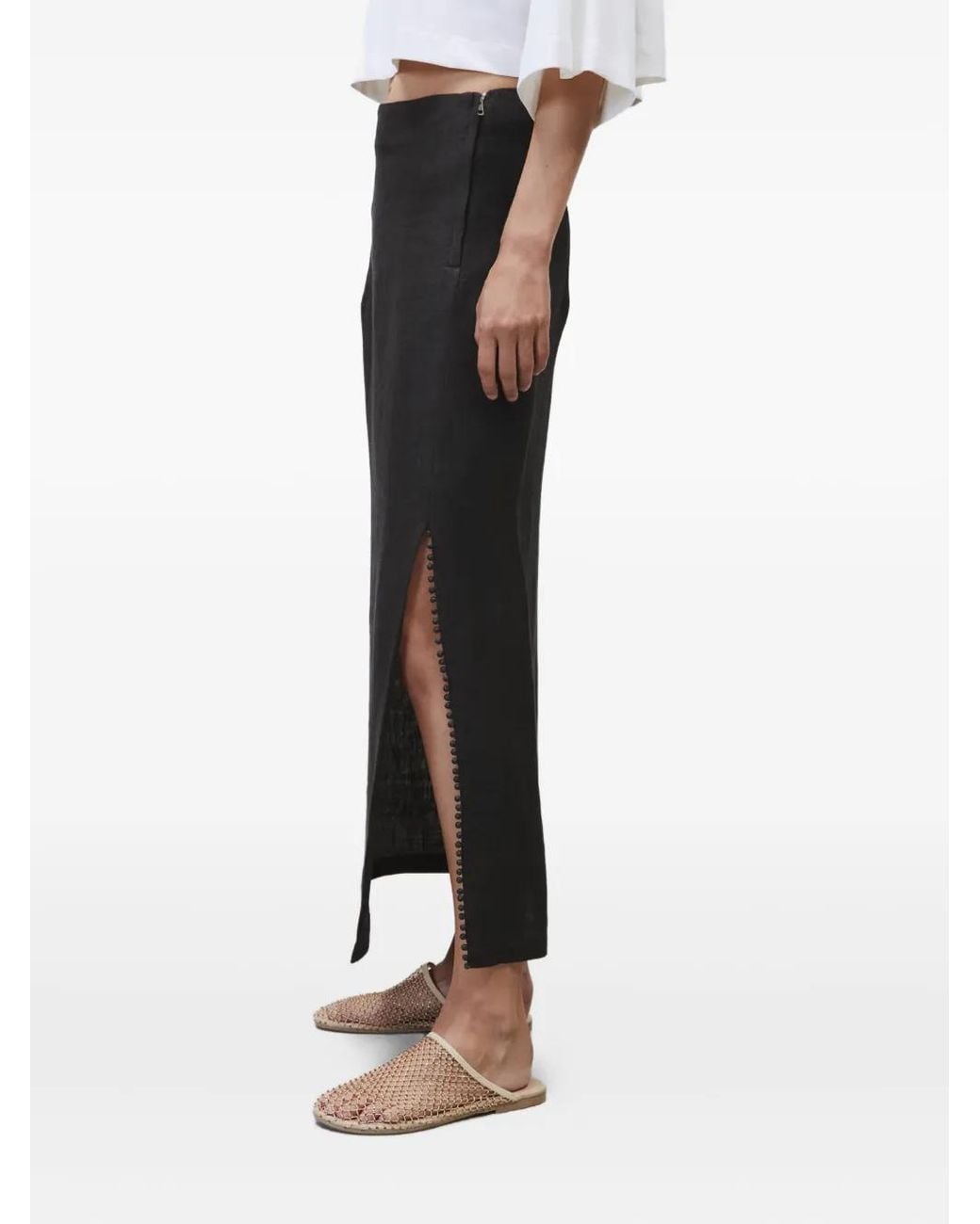 Alysi Black Side-Slit Beaded Skirt