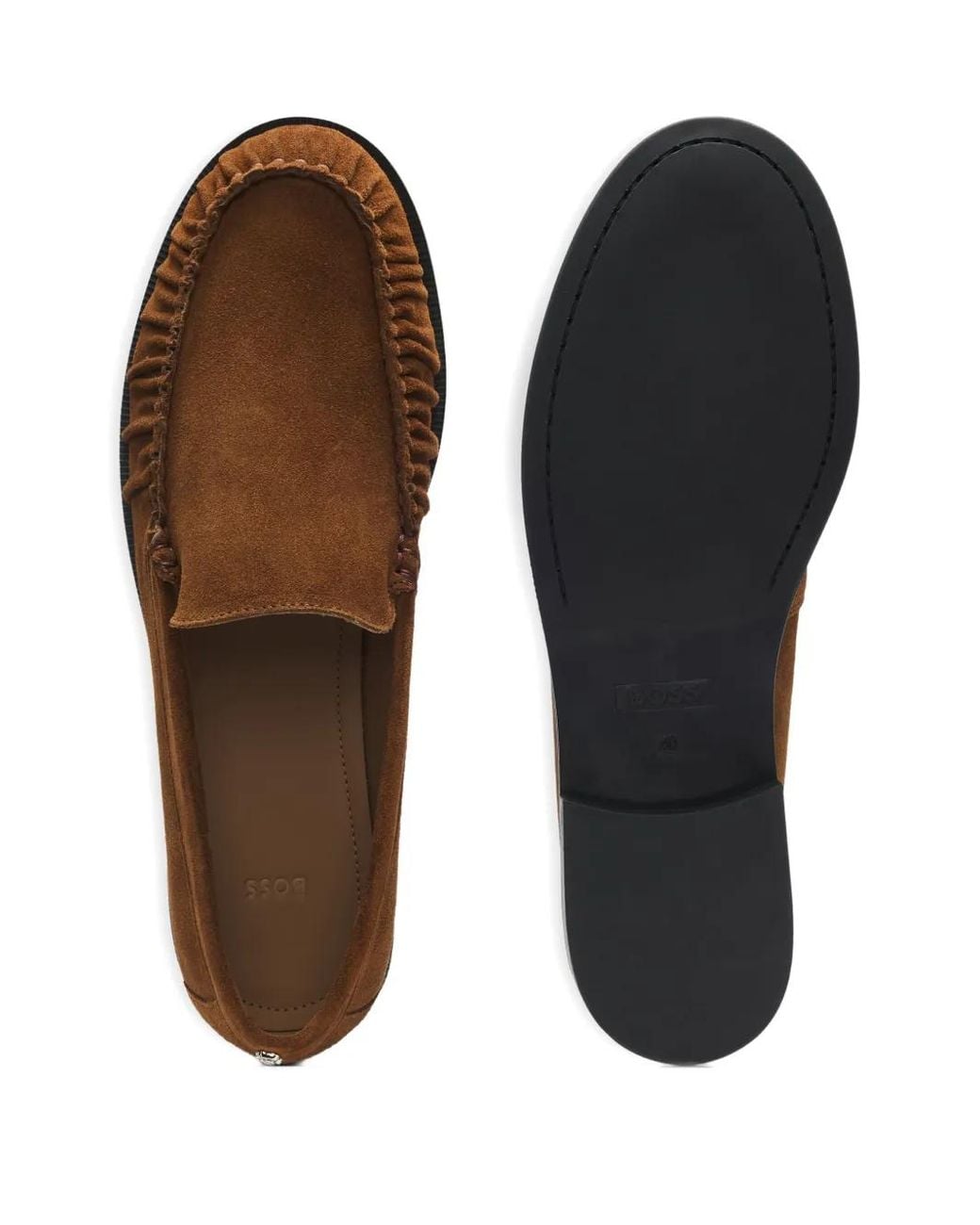 Boss Brown Suede Loafers With Ruched Detail
