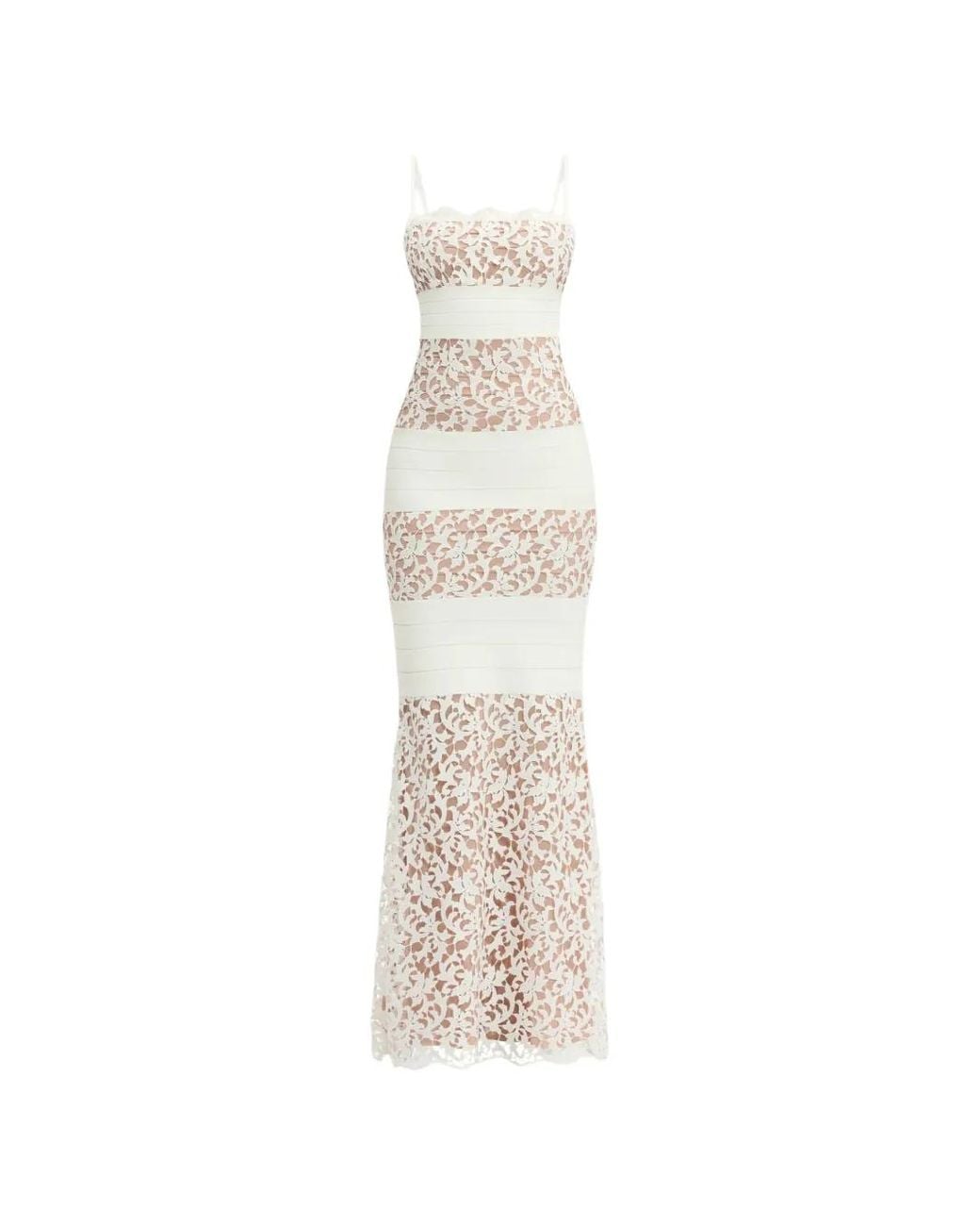 Hervé Léger White Marielle Guipure Lace-Overlay Bandage-Knit Maxi Dress