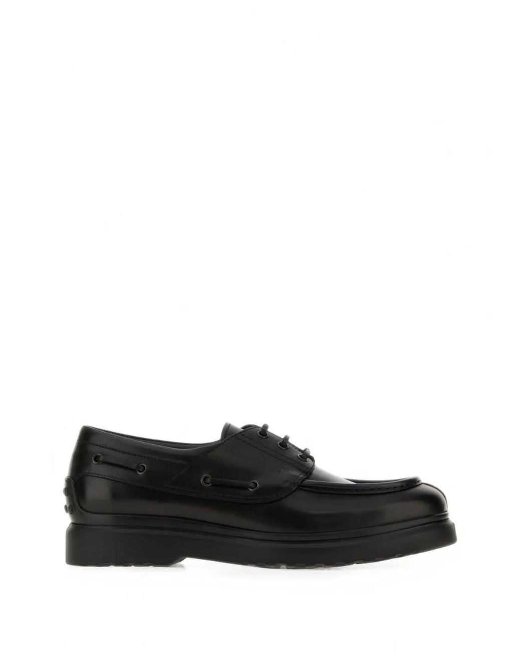 Tod's Black Lace-Up Leather Boat Shoes for men