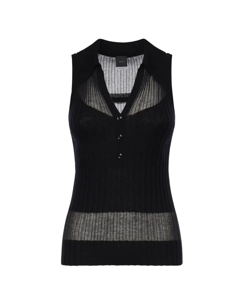 Pinko Black Ribbed Polo Vest Top