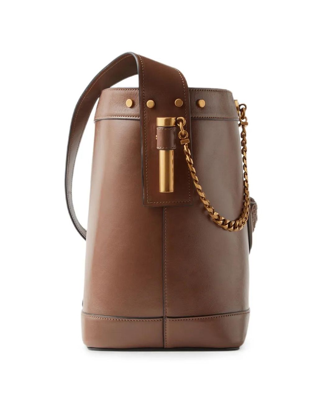 Versace Brown Pivot Small Leather Bucket Bag