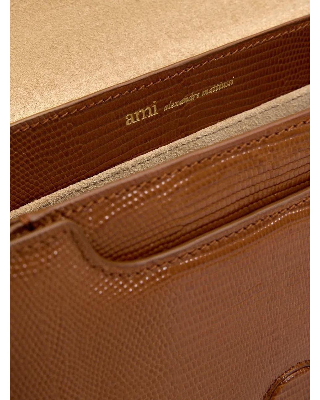 AMI Brown Lizard Embossed Cowhide Leather Paris Paris Bag