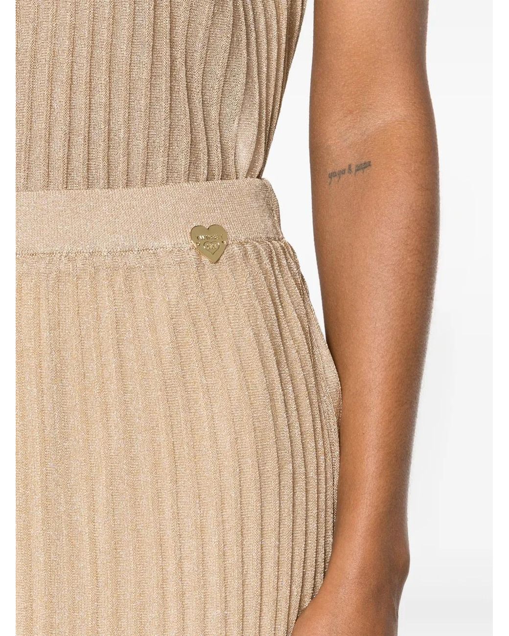 Twinset Natural High-Waisted Plissé Long Skirt