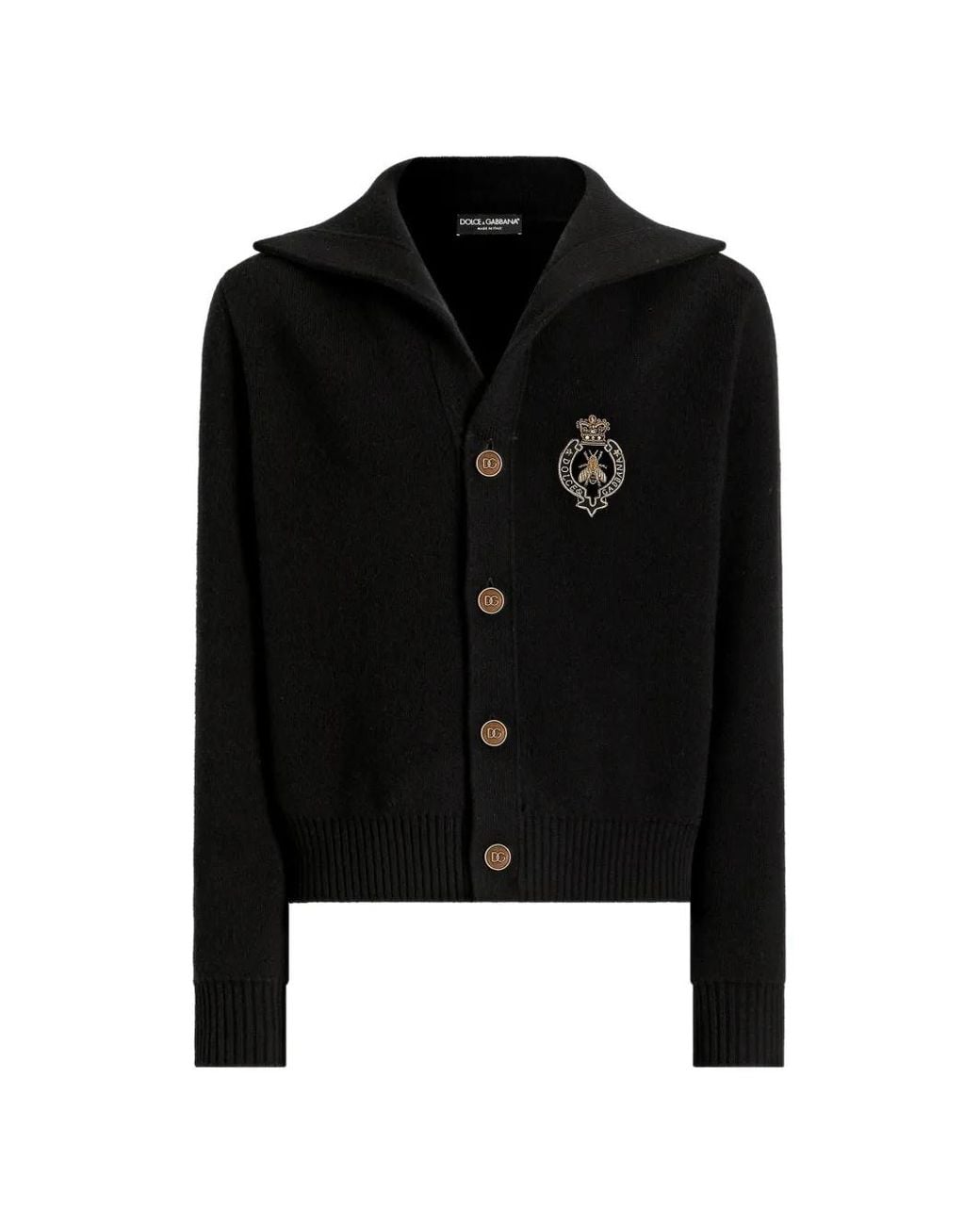 Dolce & Gabbana Black Virgin-Wool Cardigan With Embroidery for men