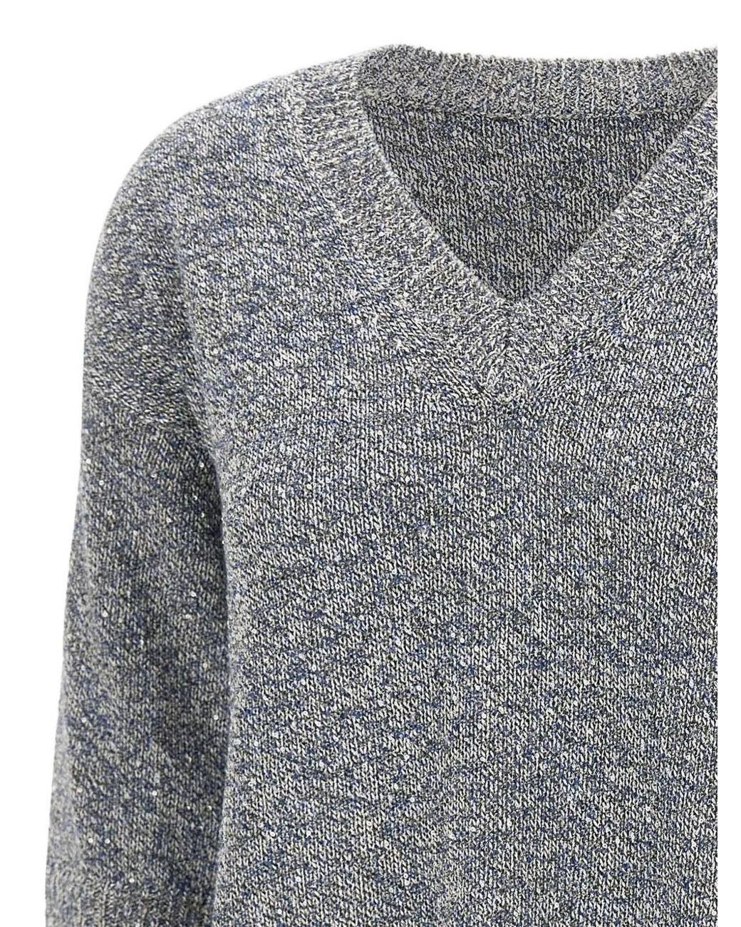 Kangra Gray Micro-Sequin V-Neck Sweater