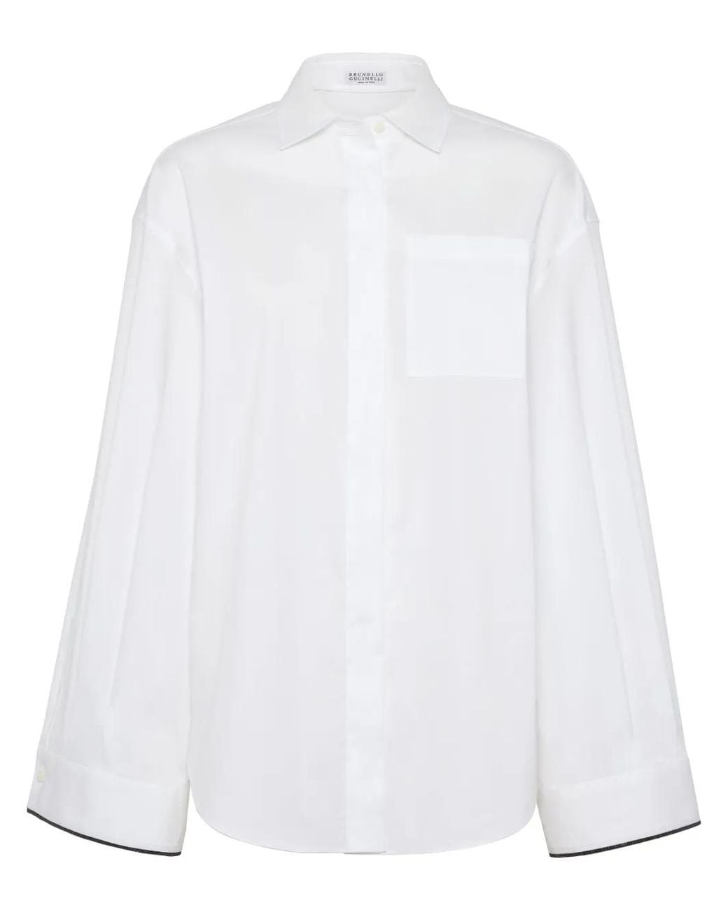 Brunello Cucinelli White Stretch-Cotton Poplin Shiny Cuff Shirt