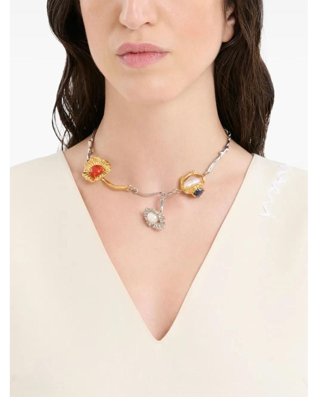 Marni Metallic Flower Charms Necklace