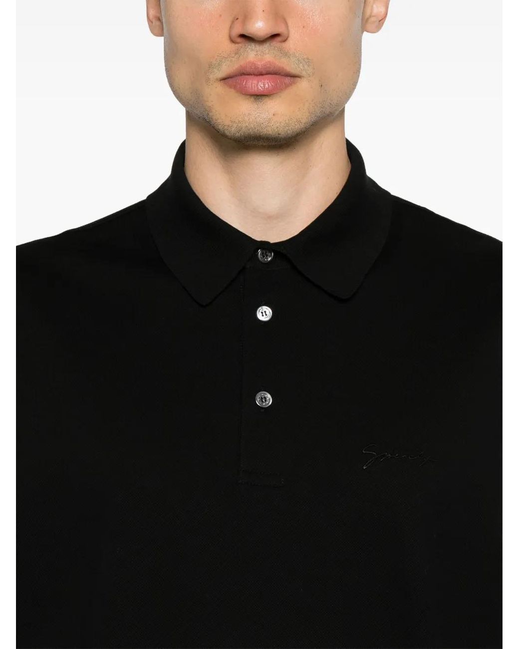 Polo De Algodón Con Bordado Givenchy de hombre de color Black