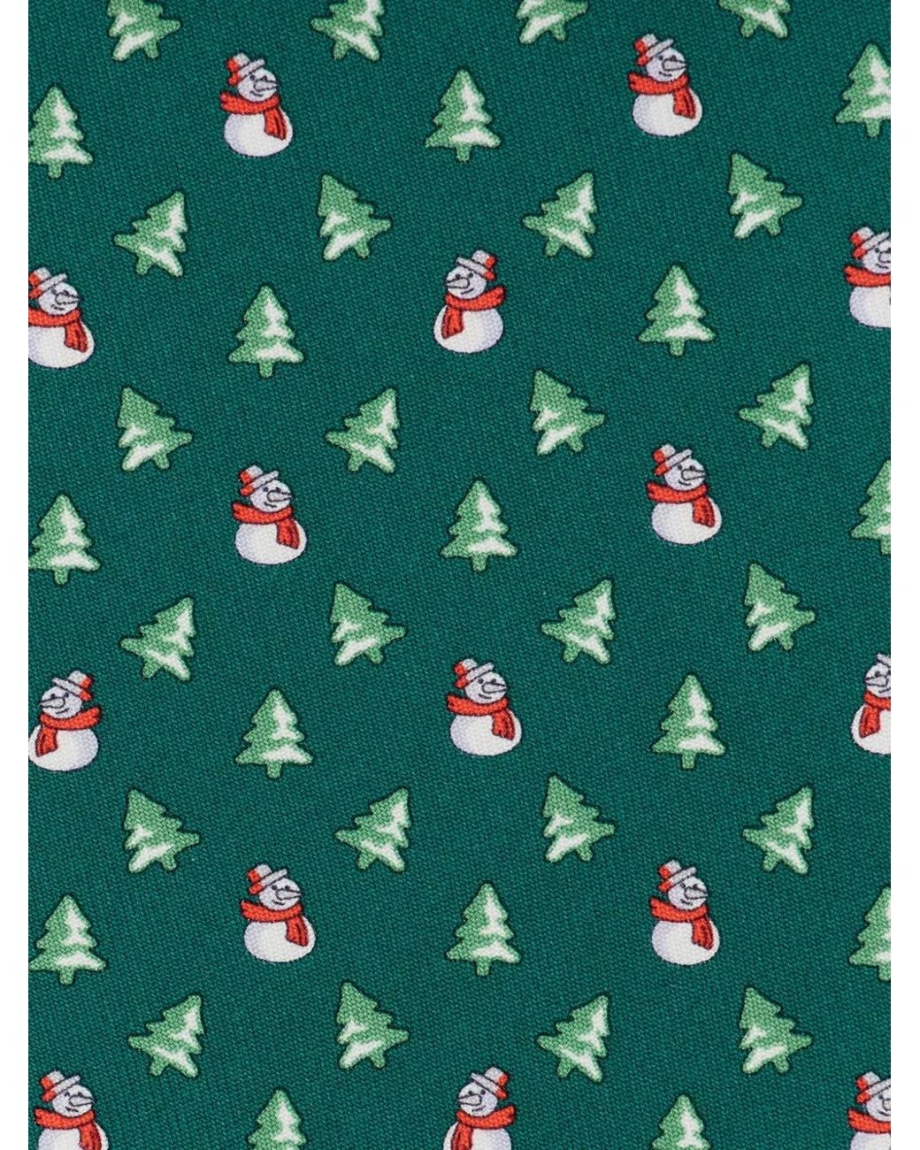 Ferragamo Green Christmas Print Silk Tie for men