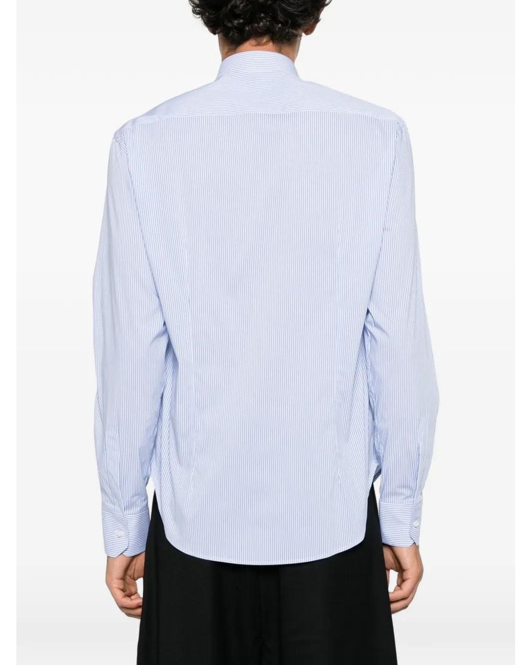 MARSĒM Blue Vertical-Stripe Flap-Pocket Shirt for men