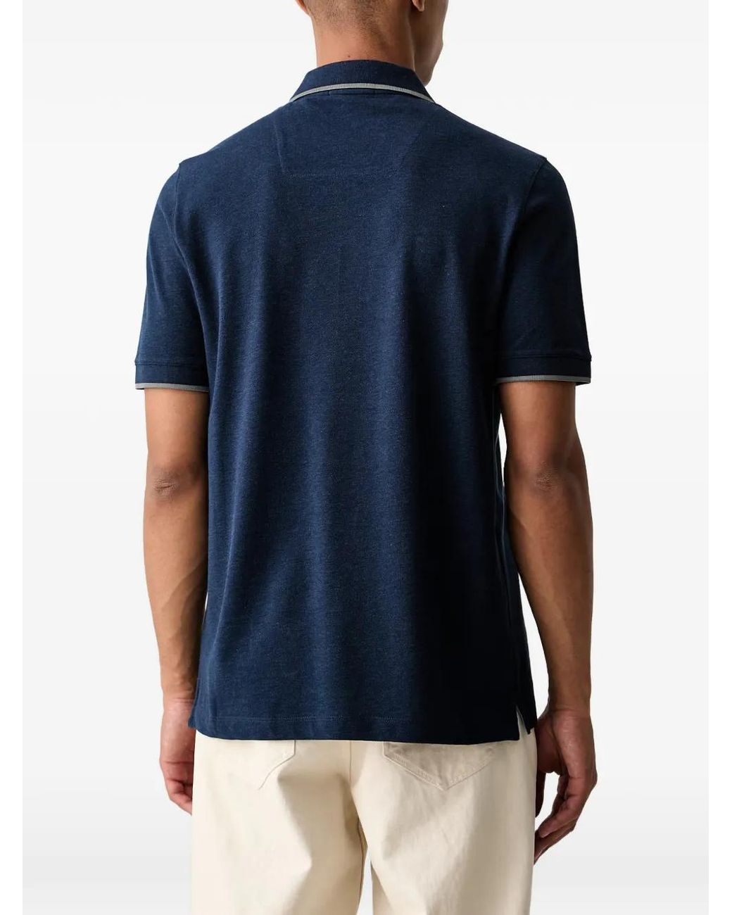 Aeronautica Militare Blue Embroidered-Logo Tipped Polo Shirt for men