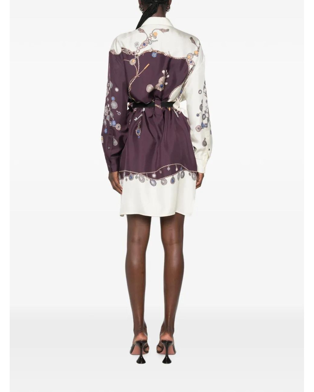 Versace Purple Robe-Chemise Courte À Taille Ceinturée En Soie