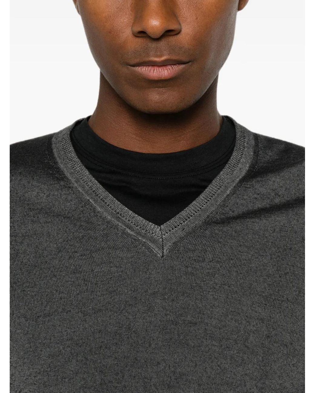 Daniele Fiesoli Gray V-Neck Long-Sleeve Knit for men