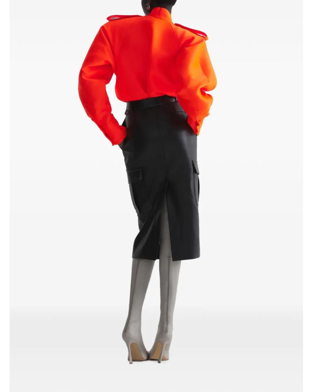 Mugler Black Leather Cargo Skirt