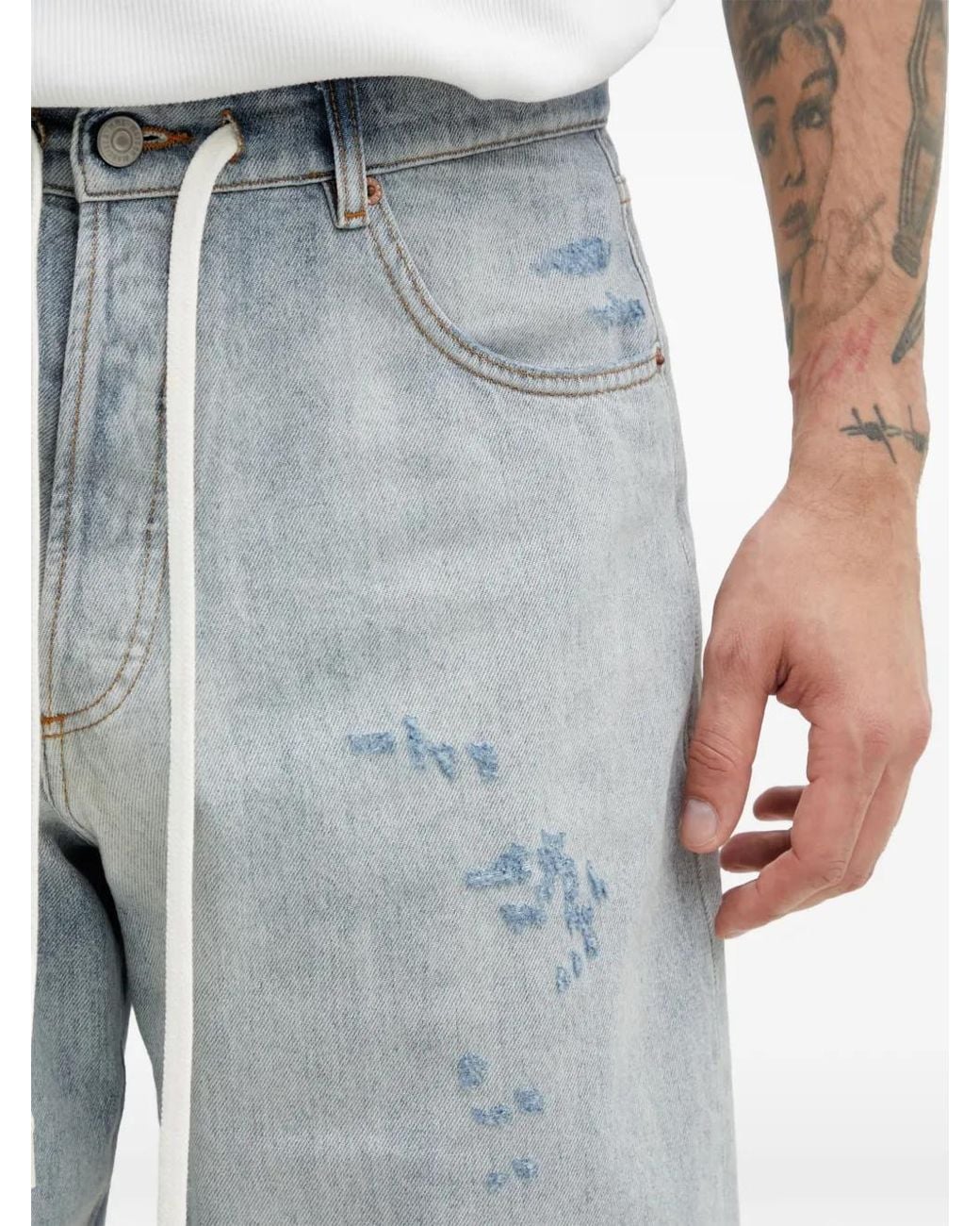 MM6 by Maison Margiela Gray Distressed Drawstring Shorts for men