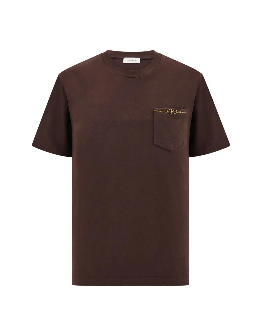 Ferragamo Brown Gancini-Detail Pocket T-Shirt for men
