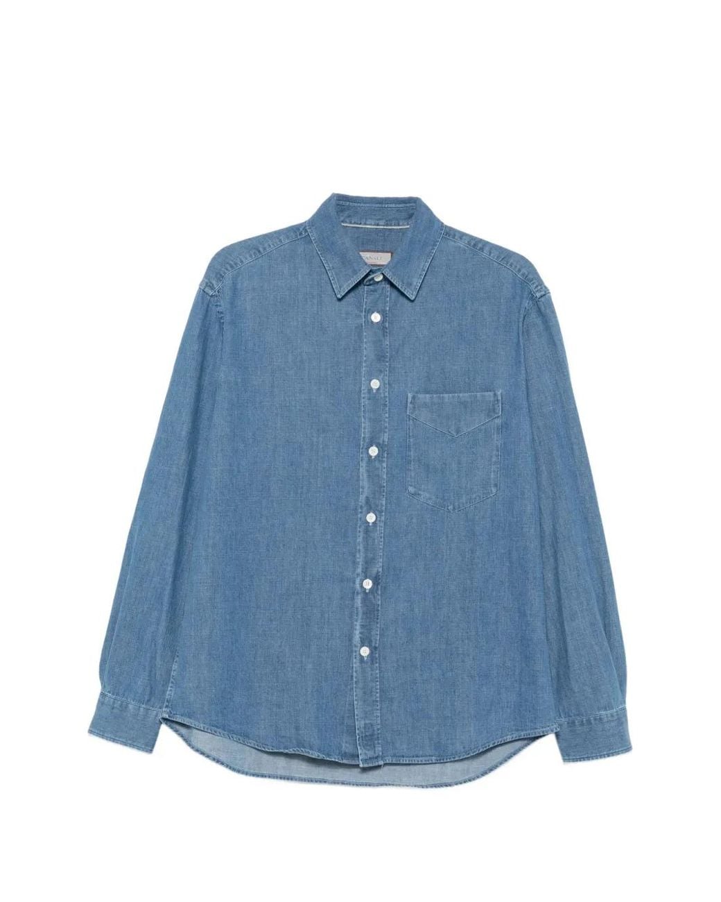 Canali Blue Chest-Pocket Denim Shirt for men