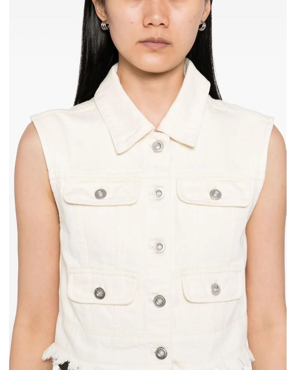 Self-Portrait Natural Sleeveless Denim Jacket
