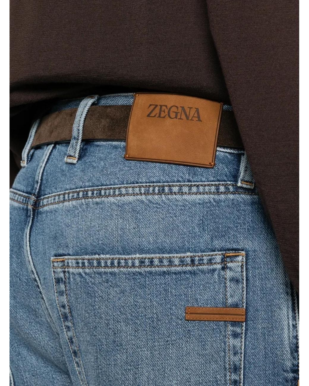 Zegna Blue Logo-Patch Straight-Leg Jeans for men