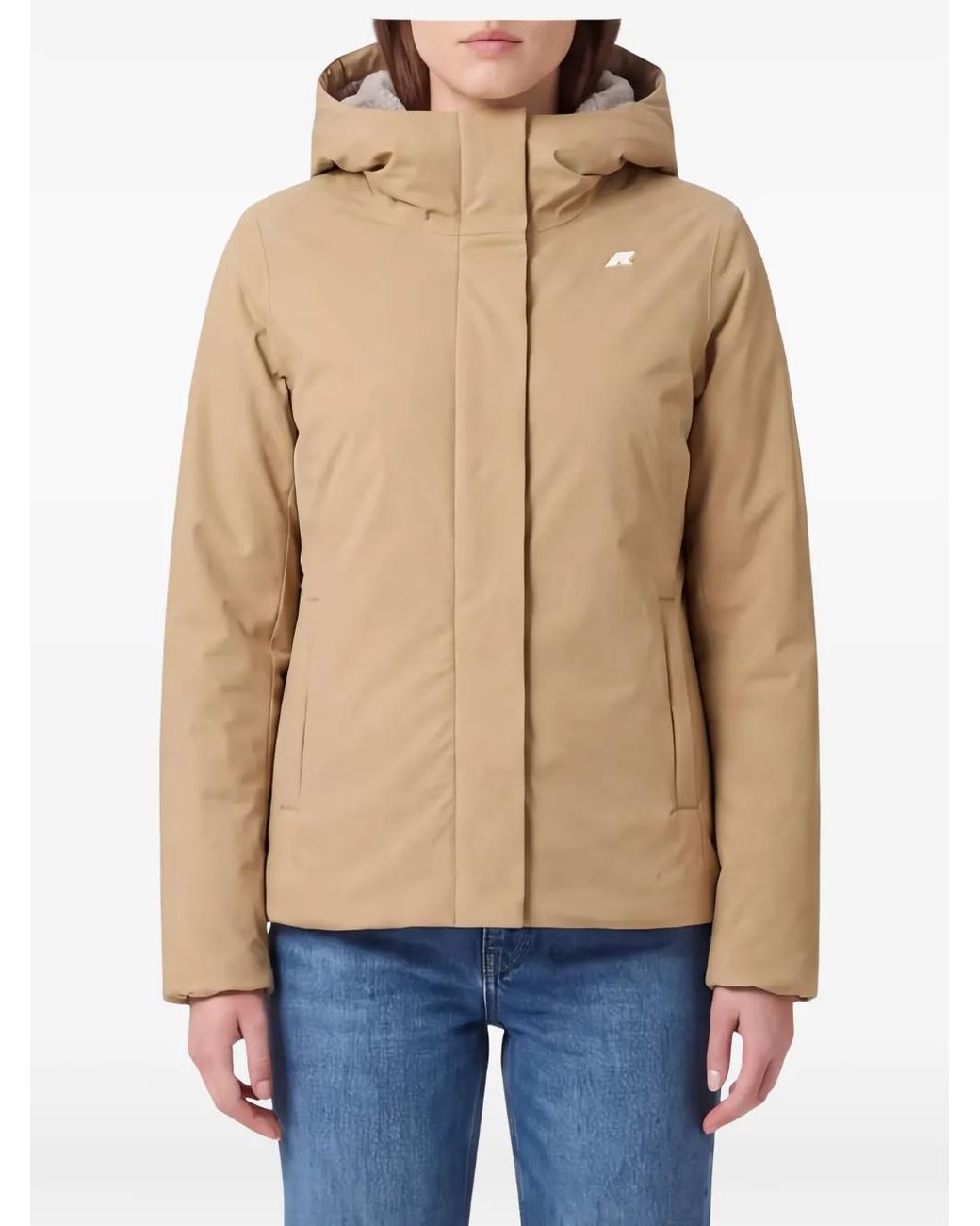 K-Way Natural Hooded Logo-Patch Jacket