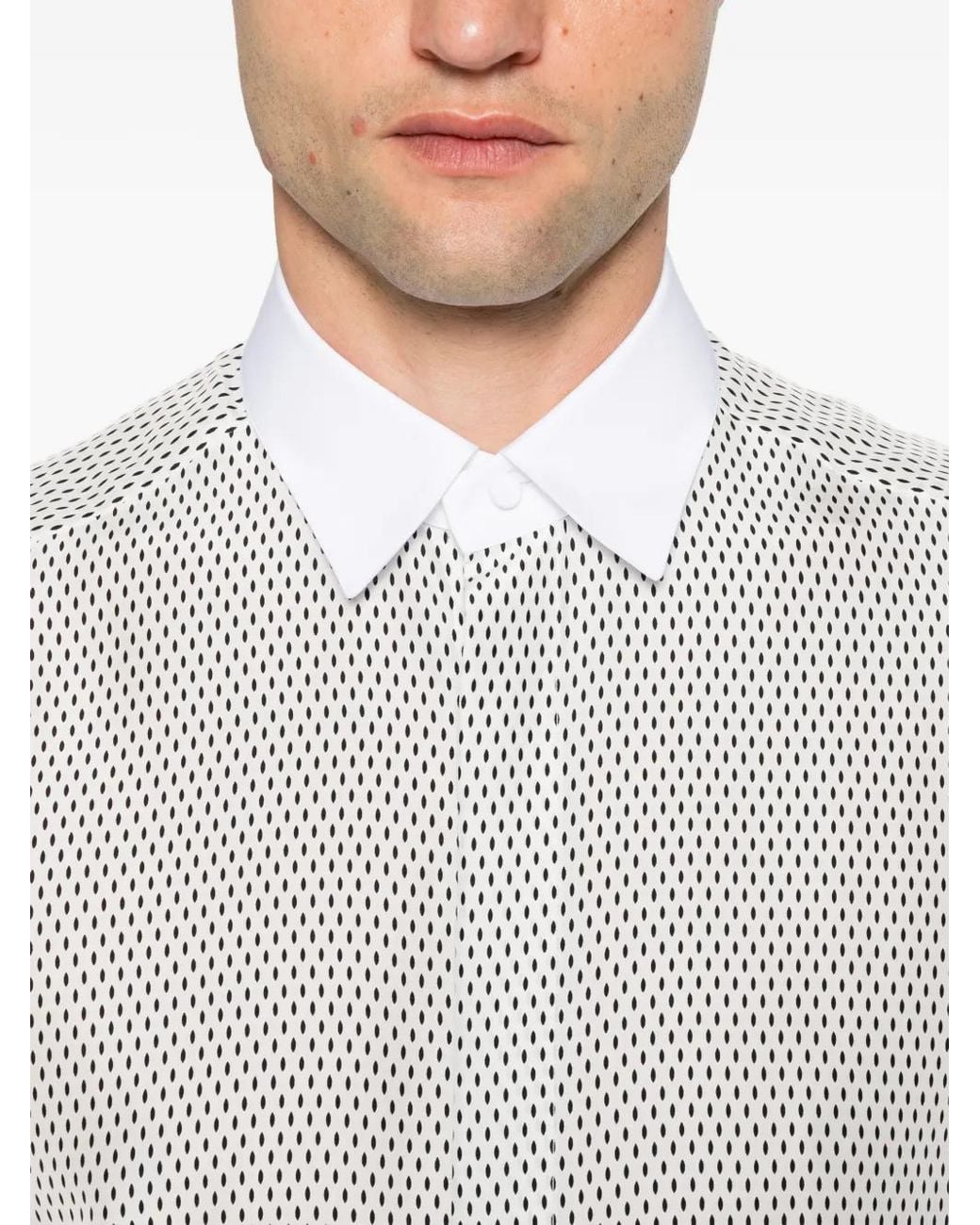 Tom Ford White Geometric-Print Contrast-Collar Shirt for men