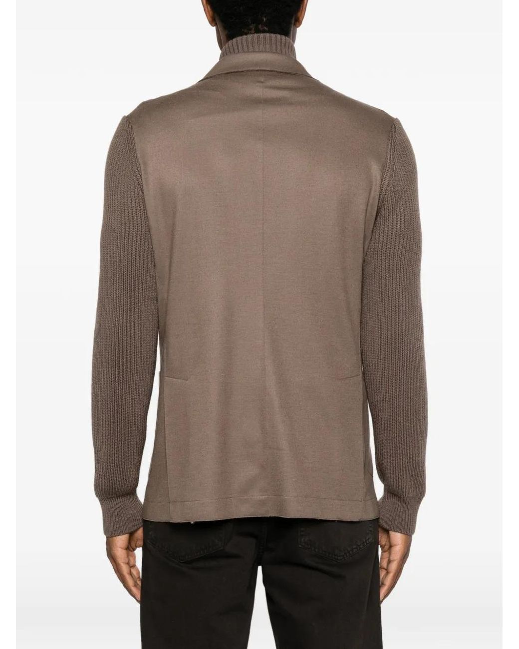 Eleventy Brown Ribbed-Knit Sleeve Layered-Style Jacket for men