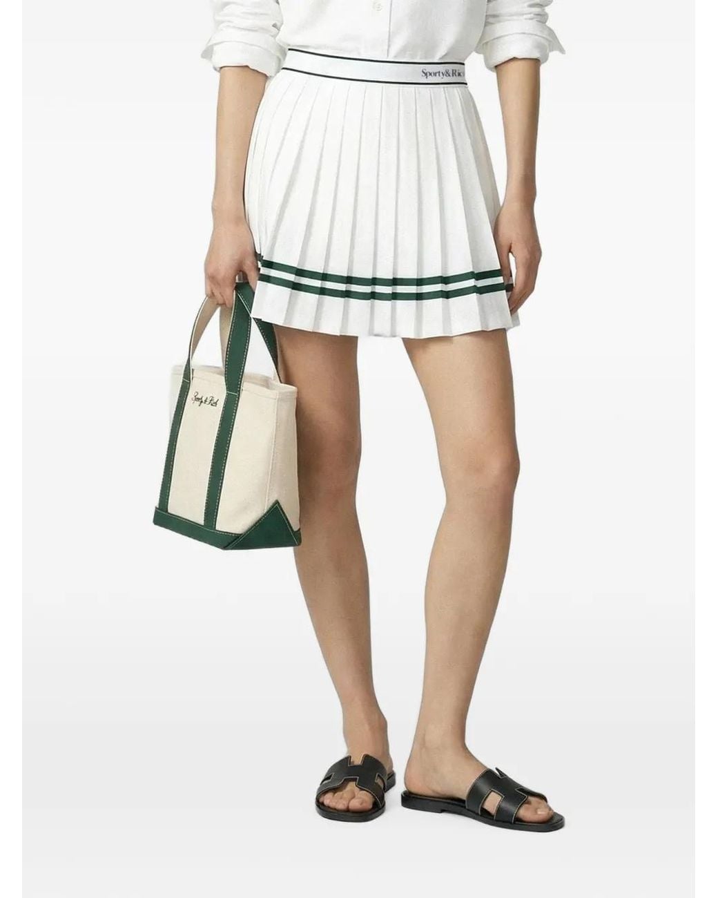 Sporty & Rich White Logo-Print Pleated Mini Skirt