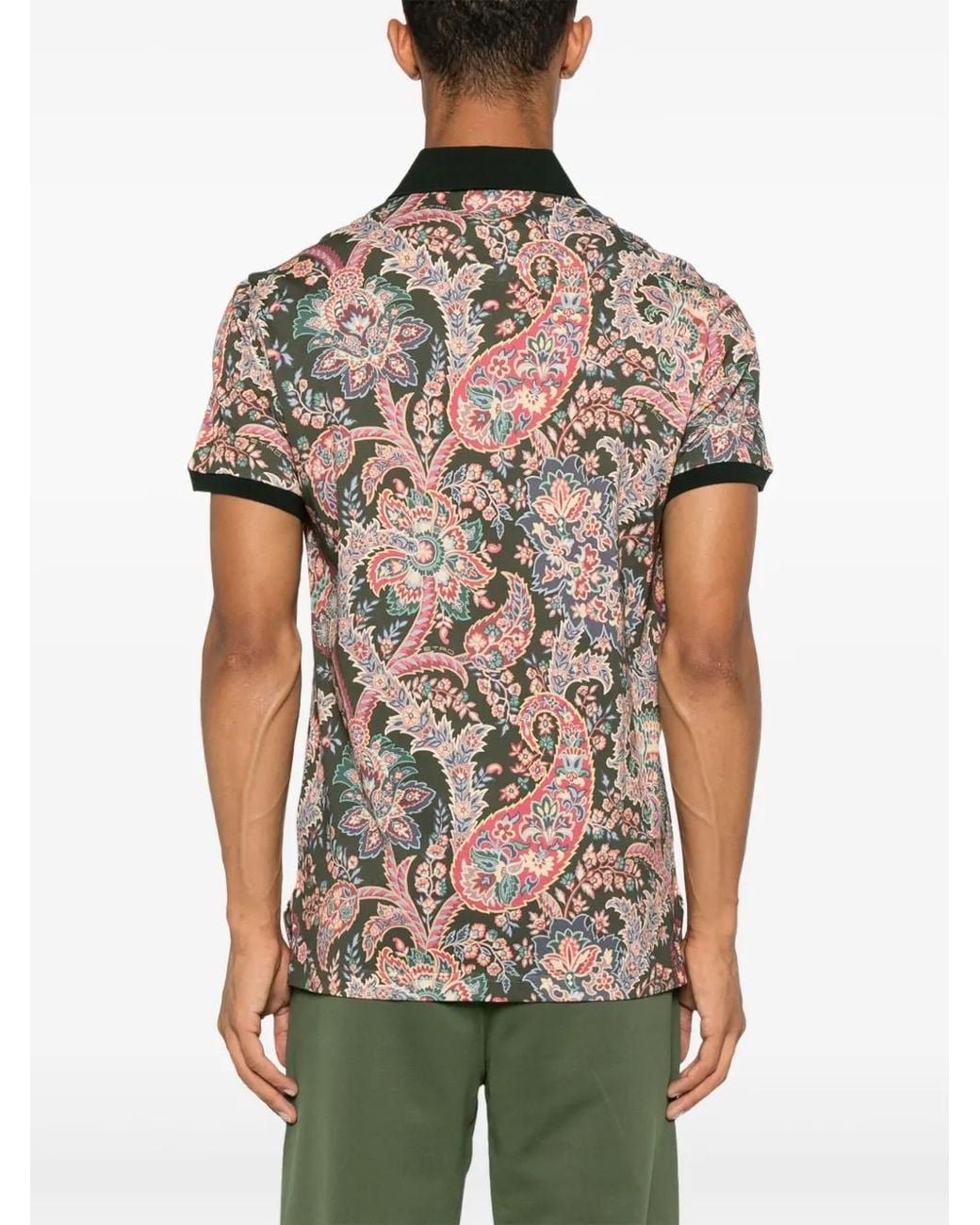Etro Green Paisley-Print Polo Shirt for men