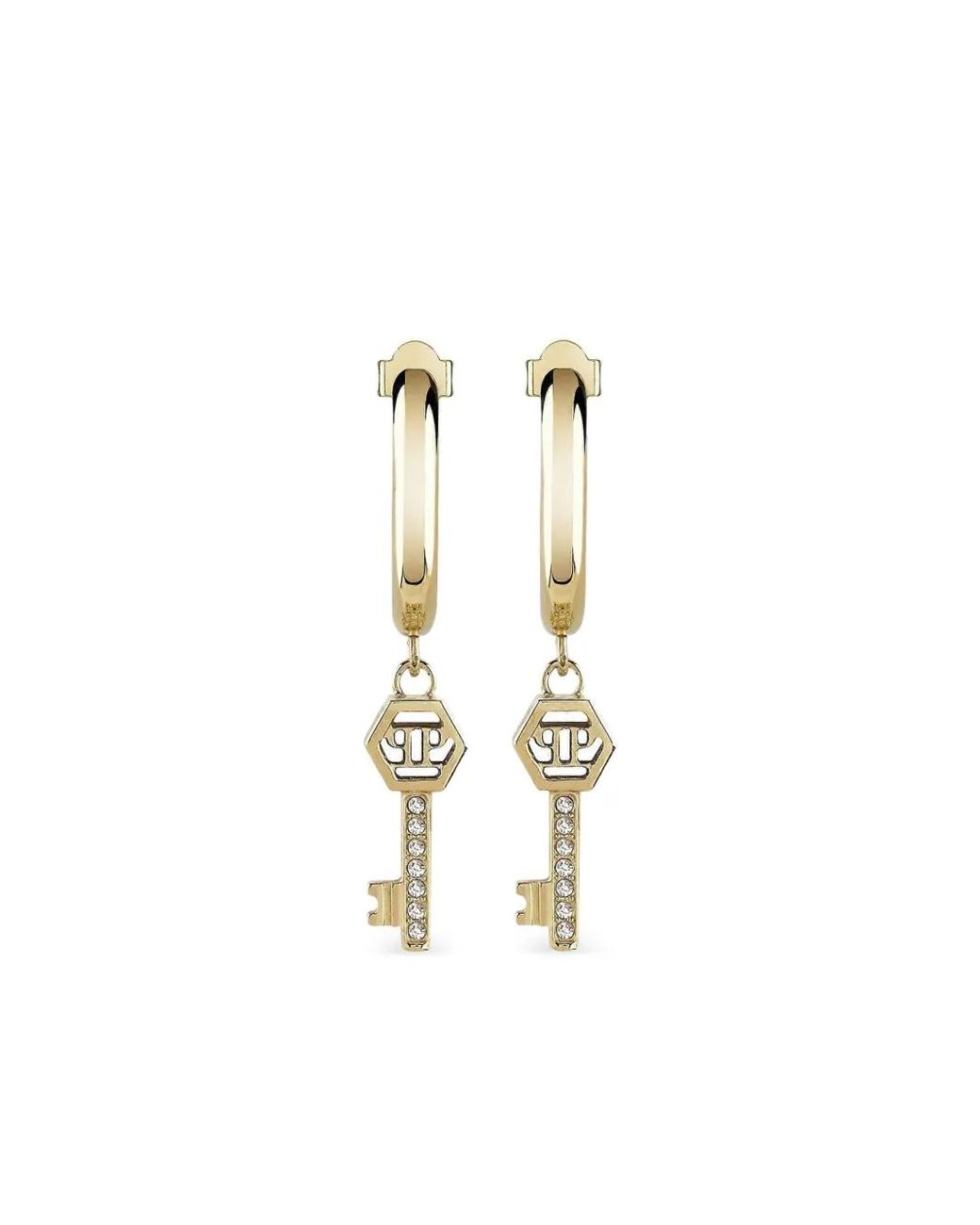 Philipp Plein White Valentine Key-Detail Earrings