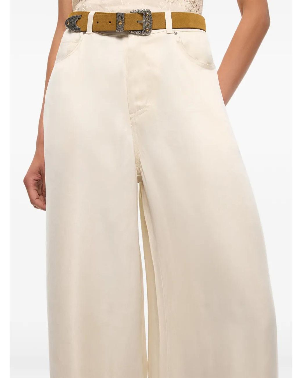 Pinko White Pantalon Palazzo En Sergé Effet Peau De Pêche