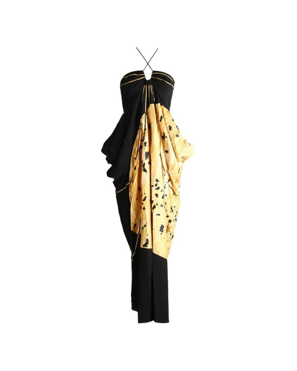 YANGKEHAN Metallic Draped Floral-Print Maxi Dress