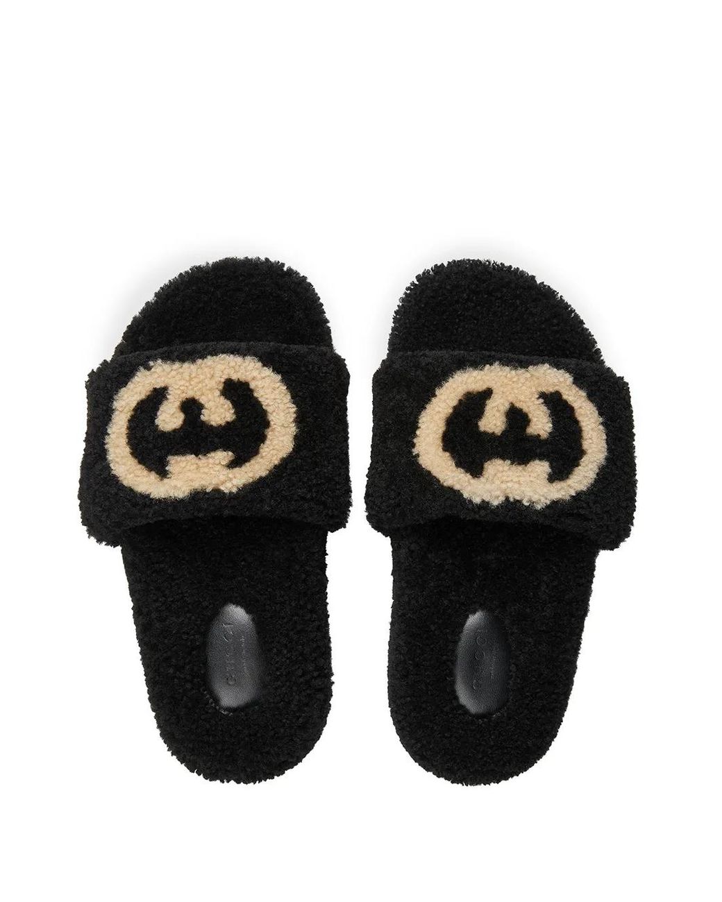 Gucci Black Eileen Gg Faux-shearling Slides